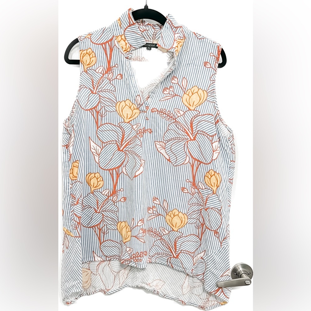 For Cynthia Linen blend tunic collared tank with buttons, size XL